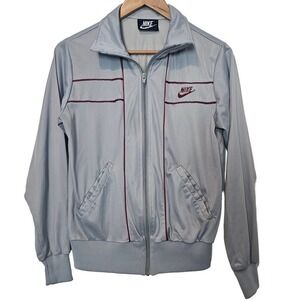 Vintage 80's Nike Track Jacket Womens Size Large Grey Red Full Zip Up Retro